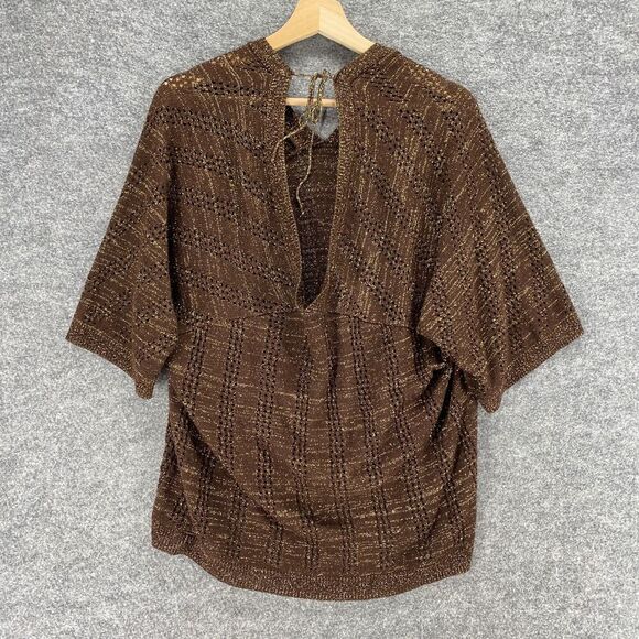 Ashley Stewart Blouse Women M Medium Brown 3/4 Sleeve Crew Neck Tasseled Casual - Picture 2 of 9